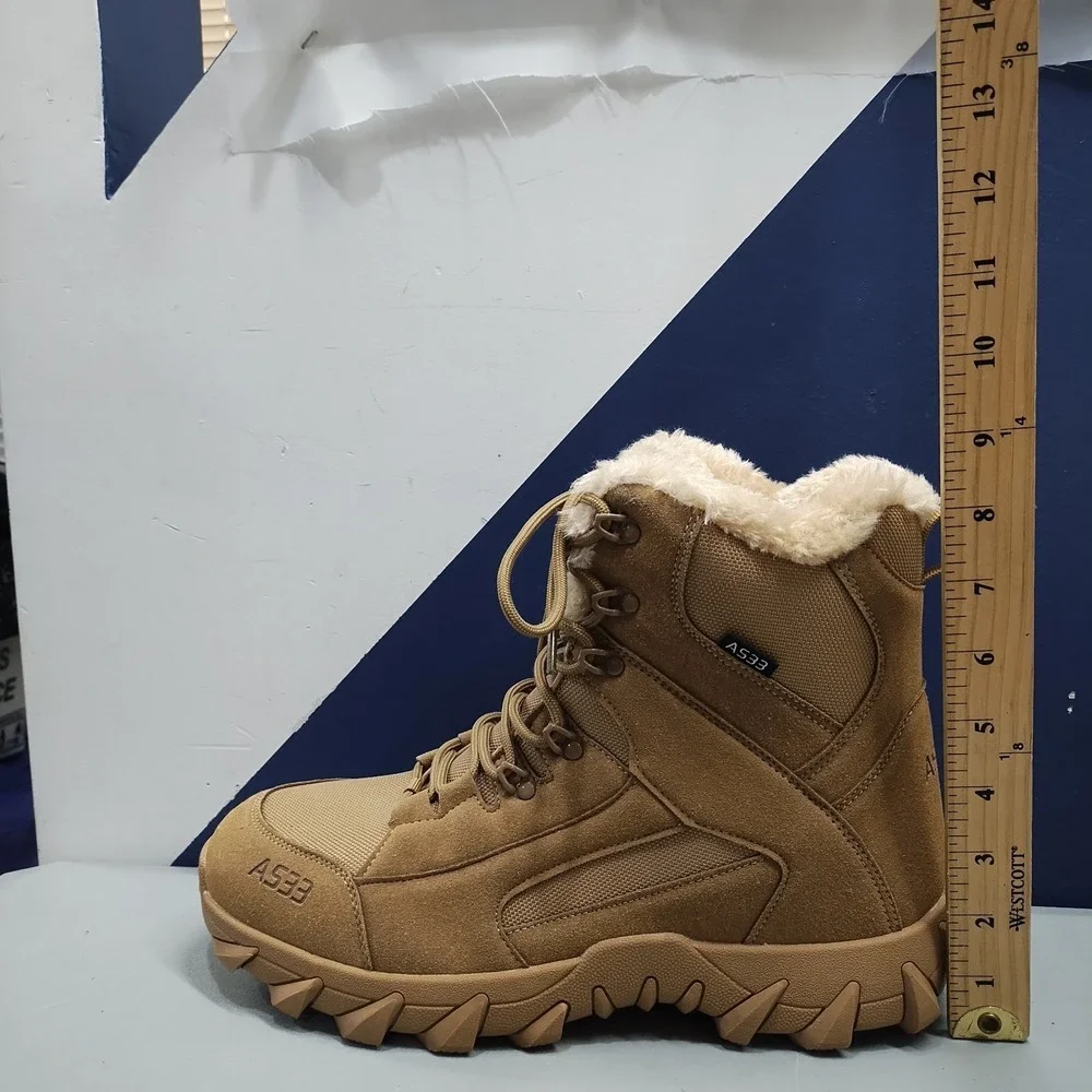 AS33 Tactical Snow Boots Mens US 11 Brown Faux Fur Lined Waterproof Lace Up EUC